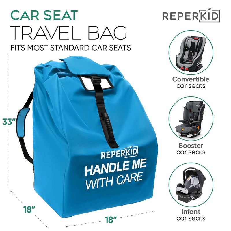 reperkid Car Seat Travel Bag for Airplane, Black and Green, 33" H x 18" W x 18" D, Fits Most Convertible, Booster and Infant Car Seats - Premium Waterproof Cover, Adjustable Shoulder Strap - Image 4